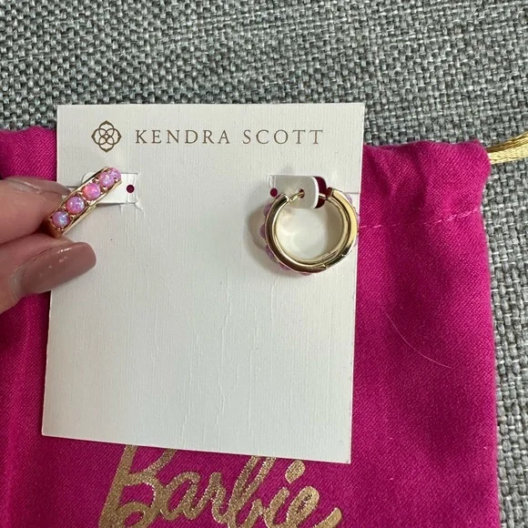 Kendra Scott Barbie Pink Opal Huggie Hoop Earrings - Picture 2 of 3